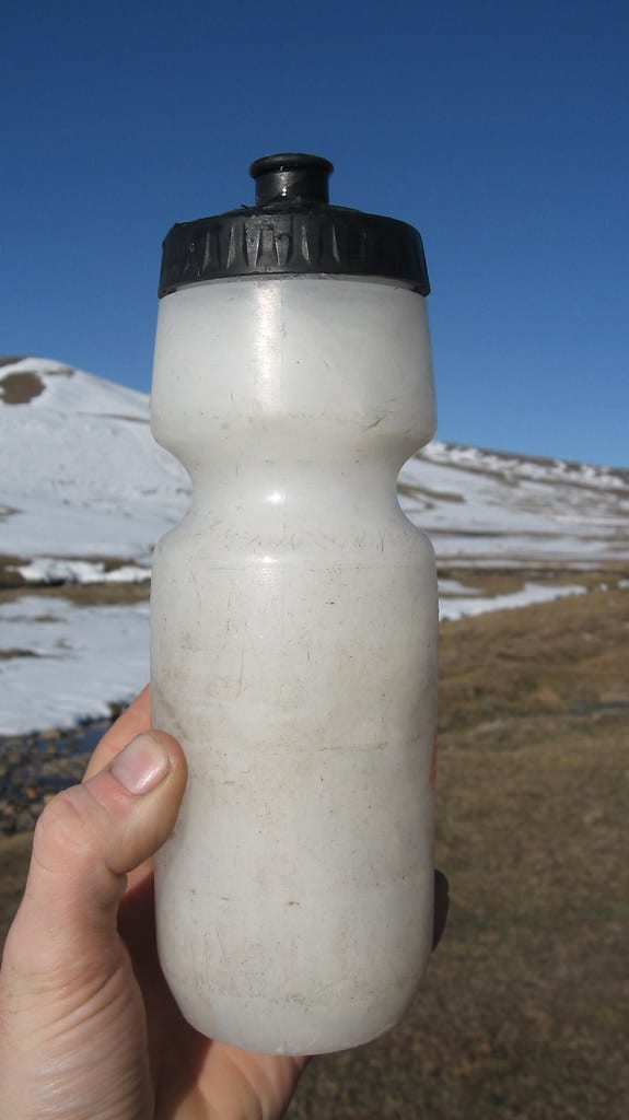 Fully frozen water bottle